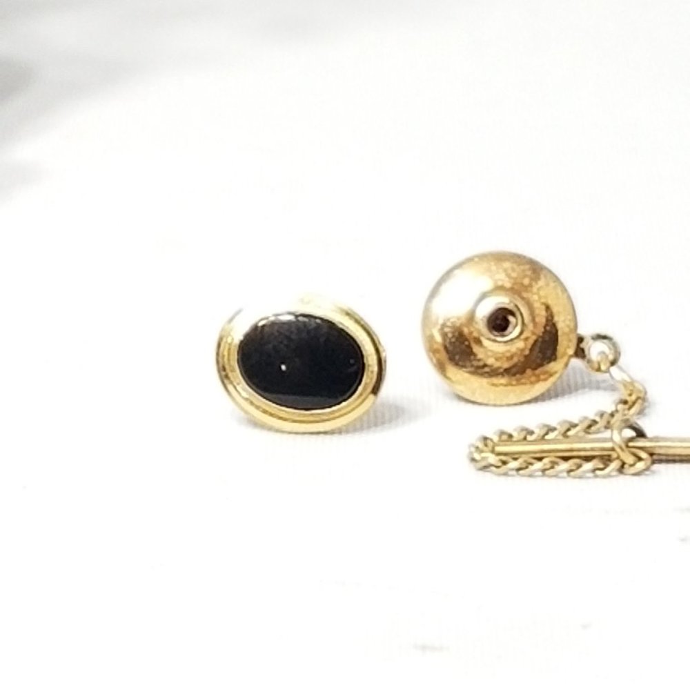 Vintage LAMODE KARATCLAD Onyx Gold Tie Tack,